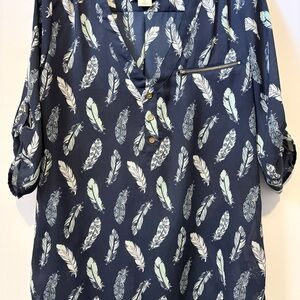 Wishful Park Navy Feather-Print Tunic